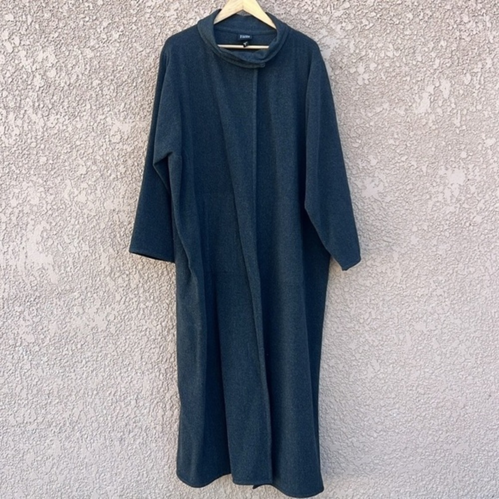 Eileen Fisher 100% Wool Coat Women's Large Long Gray Jacket‎ w Pockets, Academia